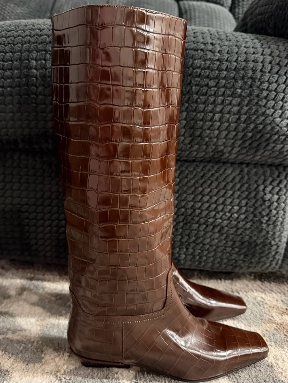 Jeffrey Campbell Passo Brown Croco Crocodile Knee High Boots Size 6